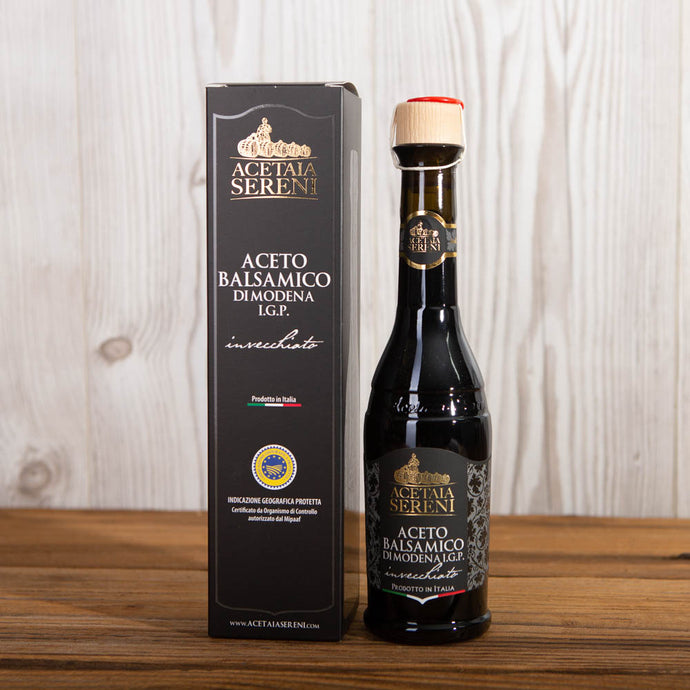 Sereni Aceto Balsamico di Modena IGP schwarze Etikette - Invecchiato 250 ml mit Schachtel